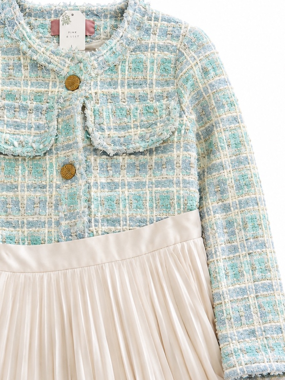 Women's Tweed Jacket in Mint Plaid - 
Korean brand